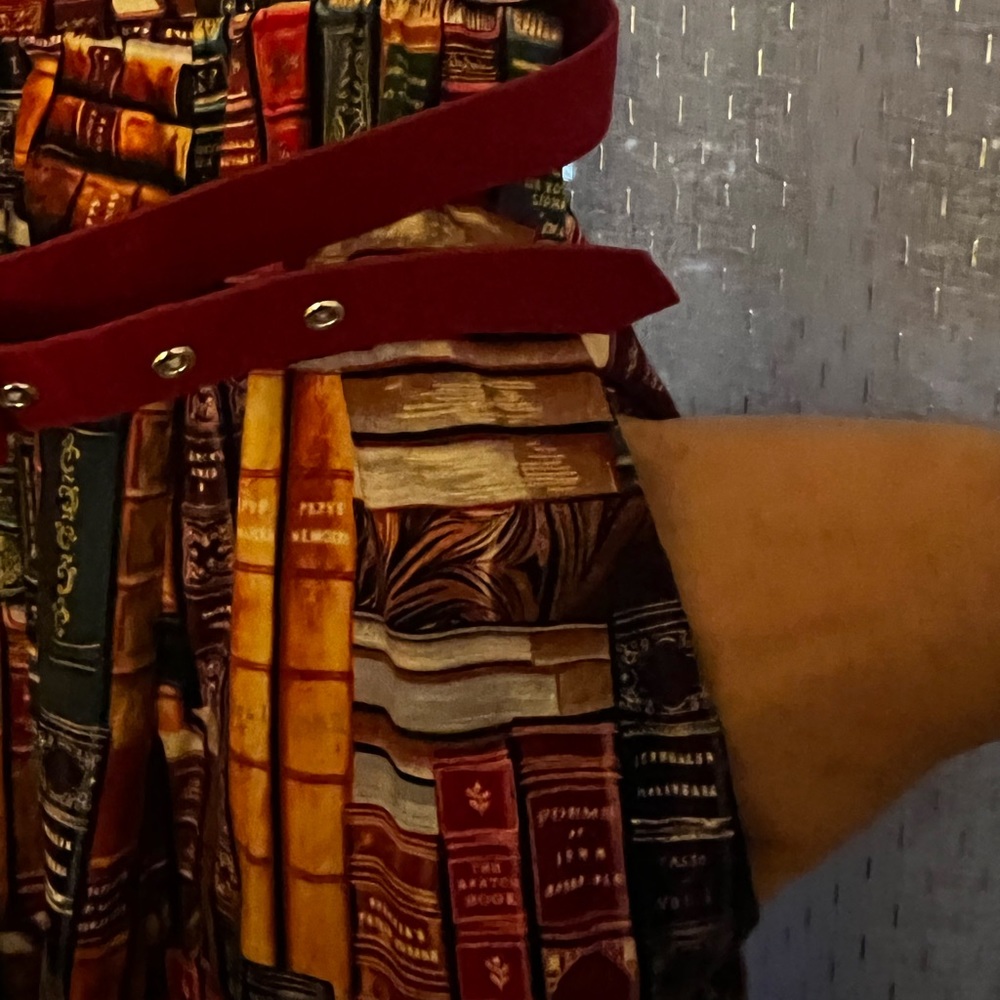 ModCloth Multicolor Book print retro flare Dress librarian teacher frizzle - Picture 7 of 7